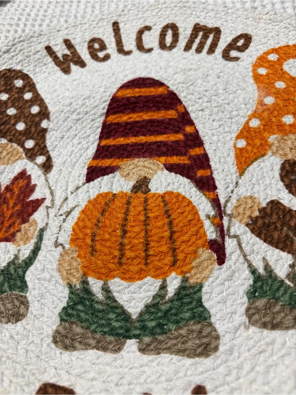 Welcome Fall Gnome Trio Woven Placemat 15” Round